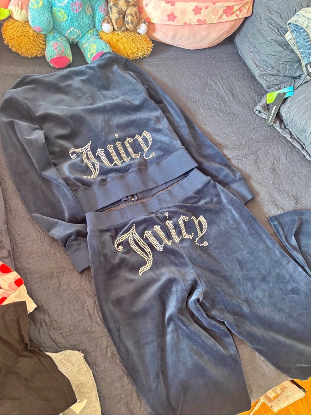 Juicy Couture Navy Velour Rhinestone Logo Track Pants & Jacket